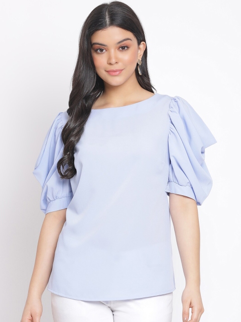 

Oxolloxo Women Blue Puff Sleeves Regular Top