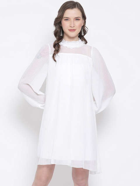 

Oxolloxo Women White Solid A-Line Dress