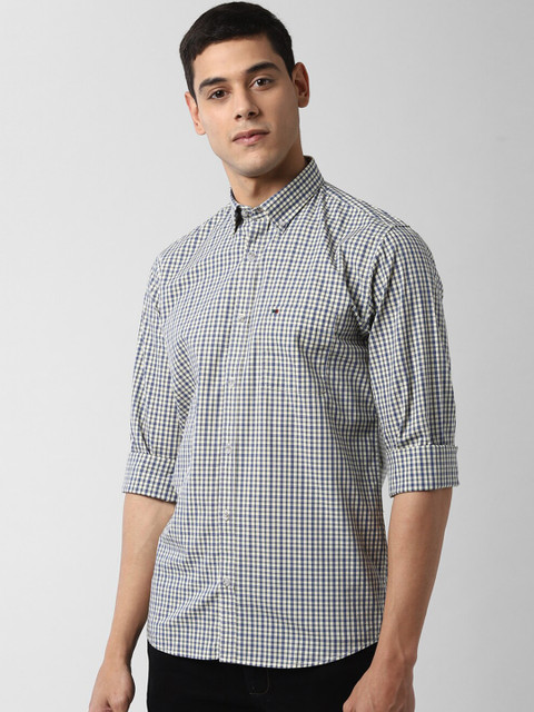

Peter England Casuals Men Navy Blue & Grey Slim Fit Checked Casual Shirt