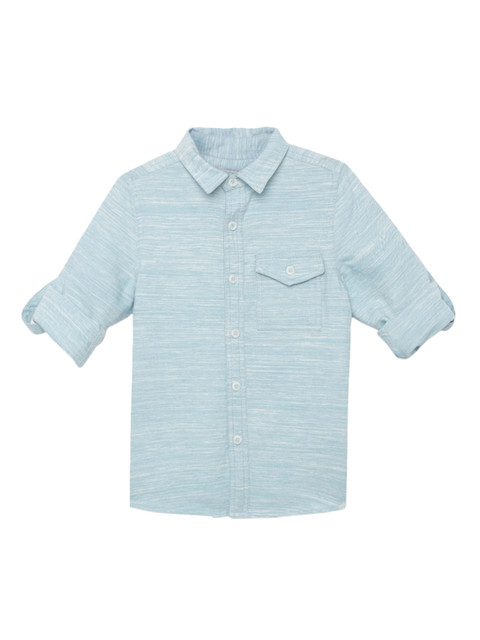 

UNDER FOURTEEN ONLY Boys Blue Regular Fit Solid Cotton Casual Shirt