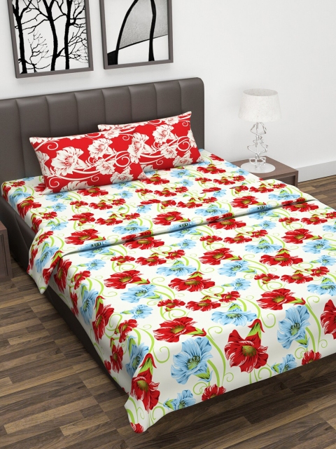 

Divine Casa Red & White Floral Printed Double Queen Bedding Set With Dohar