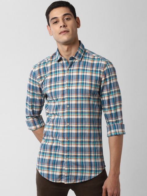 

Peter England Casuals Men Blue & Off-White Slim Fit Checked Casual Shirt