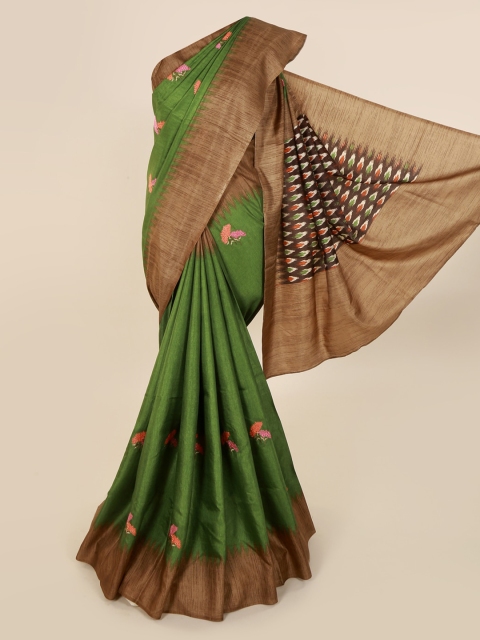 

Pothys Green & Brown Jute Cotton Embroidered Saree