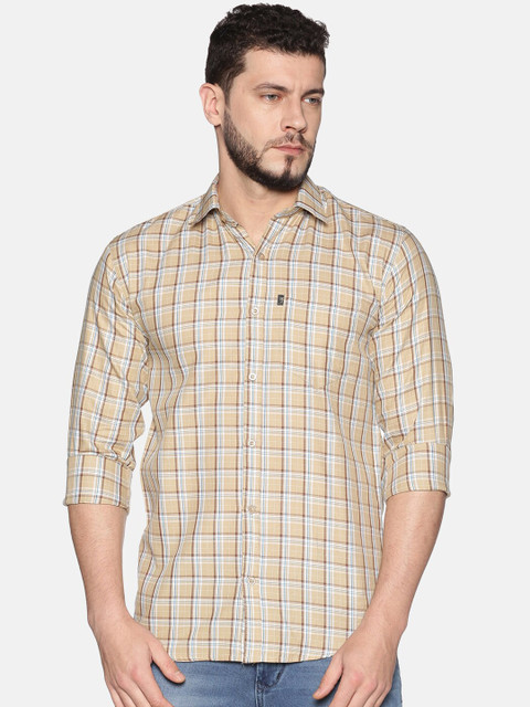 

LEVIZO Men Beige Regular Fit Checked Casual Shirt