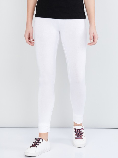 

max Women White Solid Ankle-Length Leggings