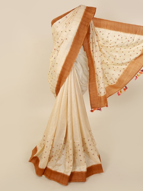 

Pothys Cream-Coloured & Brown Jute Silk Woven Design Saree