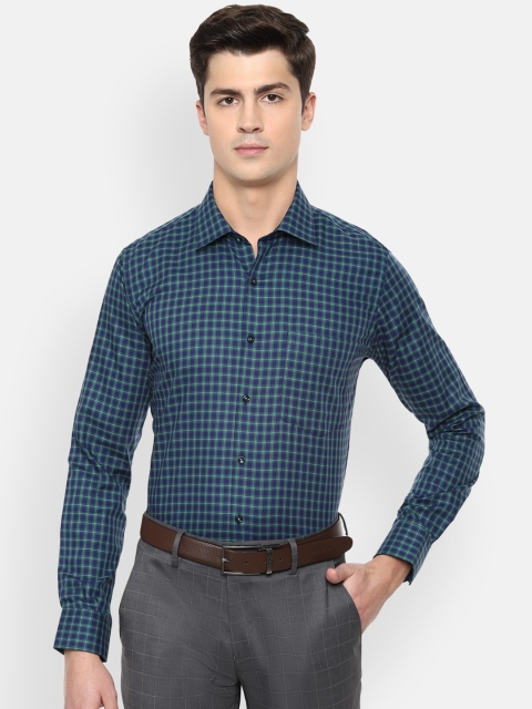 

Van Heusen Men Blue & Green Slim Fit Checked Cotton Formal Shirt