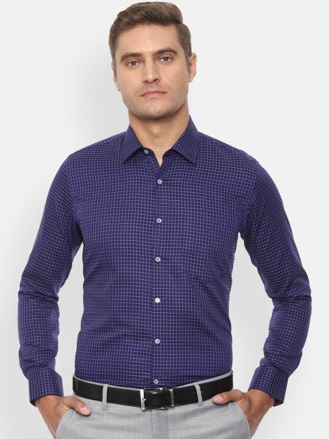 

Van Heusen Men Navy Blue Slim Fit Checked Cotton Formal Shirt