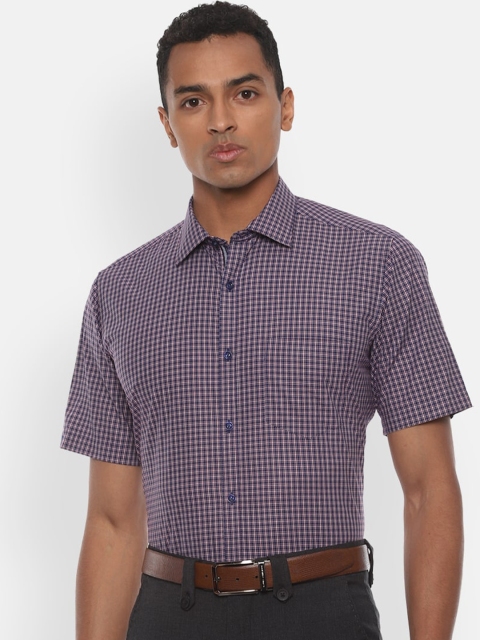 

Van Heusen Men Navy Blue & Red Regular Fit Checked Cotton Formal Shirt
