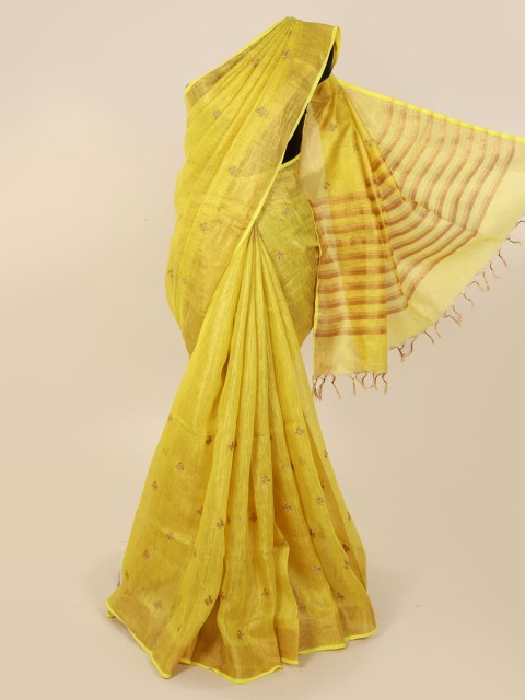 

Pothys Yellow Woven Design Linen Blend Saree