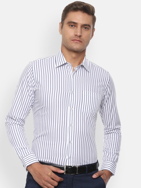 

Van Heusen Men White & Navy Blue Slim Fit Striped Formal Cotton Shirt