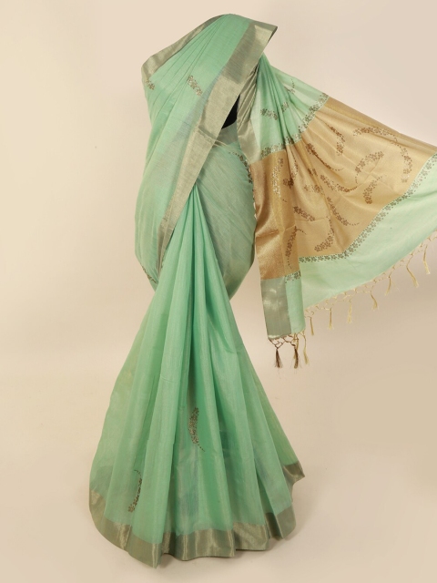 

Pothys Green Embellished Linen Blend Saree