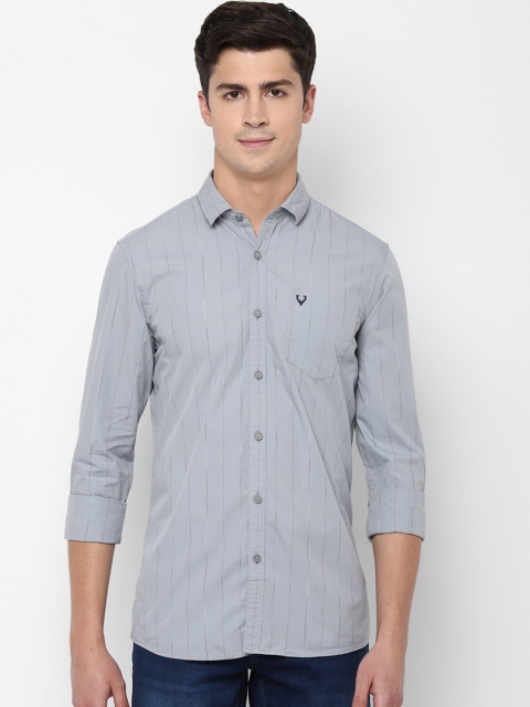 

Solly Jeans Co. Men Grey & Maroon Regular Fit Striped Casual Cotton Shirt