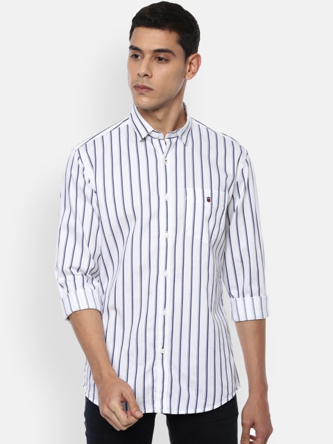 

Louis Philippe Sport Men White & Navy Blue Slim Fit Striped Casual Cotton Shirt