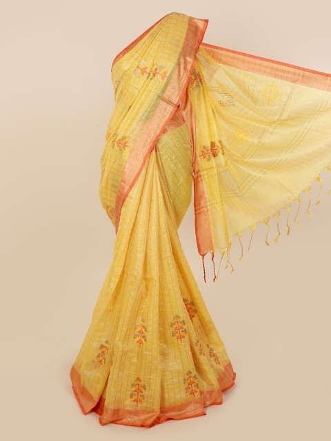 

Pothys Yellow Woven Design Linen Blend Saree