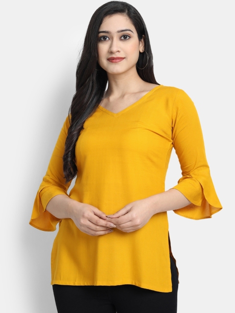 

Globon Impex Women Mustard Regular Solid Liva Top
