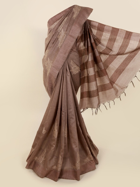 

Pothys Brown & Beige Jute Cotton Embroidered Saree