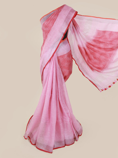 

Pothys Pink Woven Design Linen Blend Saree