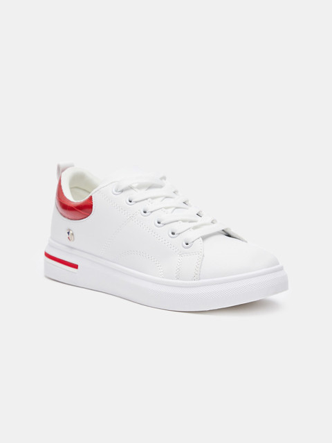 

shoexpress Women White & Red Walking Shoes