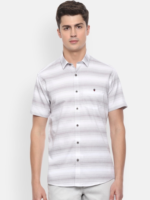 

Louis Philippe Sport Men White & Grey Slim Fit Striped Casual Cotton Shirt