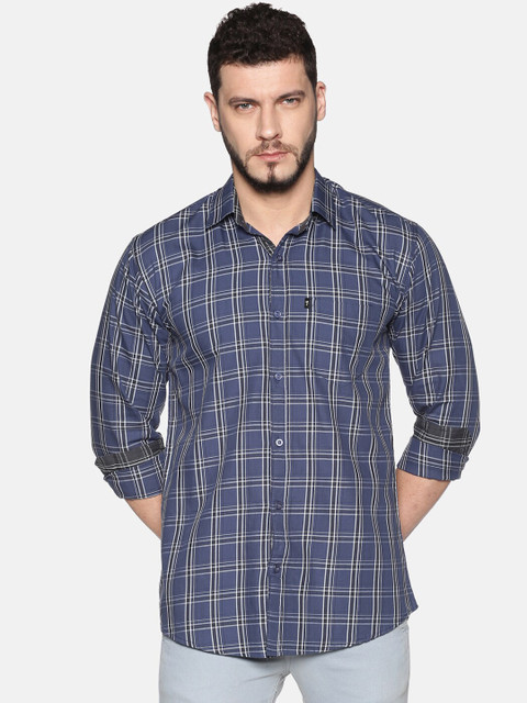 

LEVIZO Men Blue Regular Fit Checked Casual Shirt