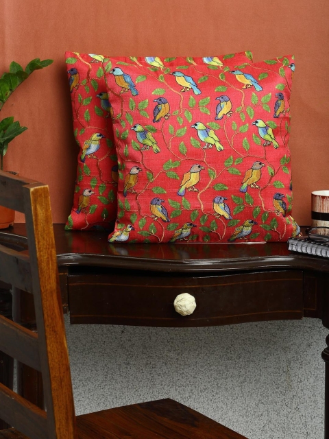 

HOSTA HOMES Red & Green Set of 2 Embroidered Square Cushion Covers