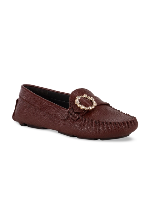 

ROSSO BRUNELLO Women Burgundy Embellished Leather Loafers