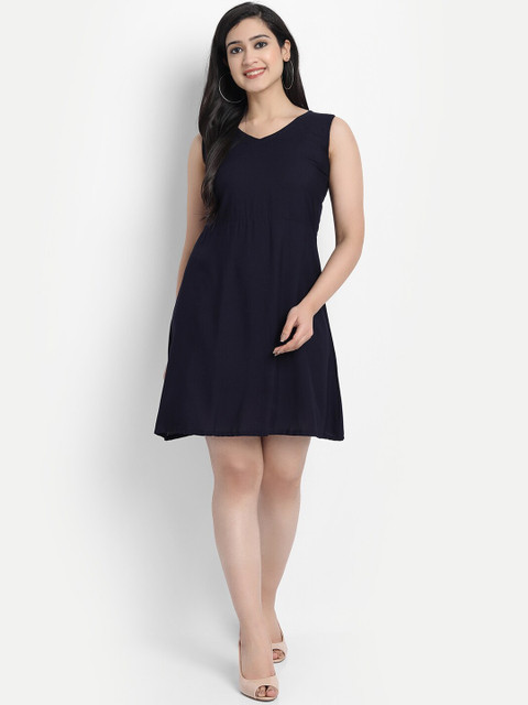 

Globon Impex Women Navy Blue Solid Fit and Flare Dress