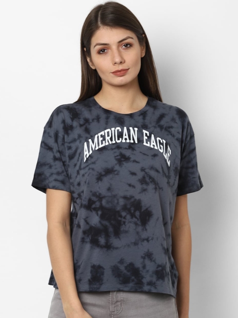 

AMERICAN EAGLE OUTFITTERS Women Grey Dyed Round Neck Cotton T-shirt