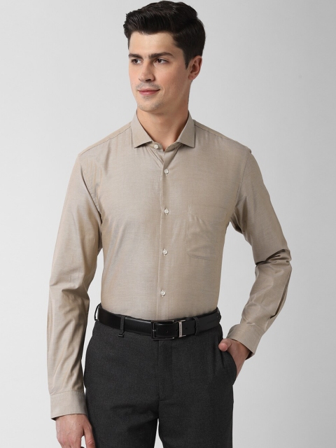 

Peter England Men Beige Slim Fit Self Design Cotton Formal Shirt