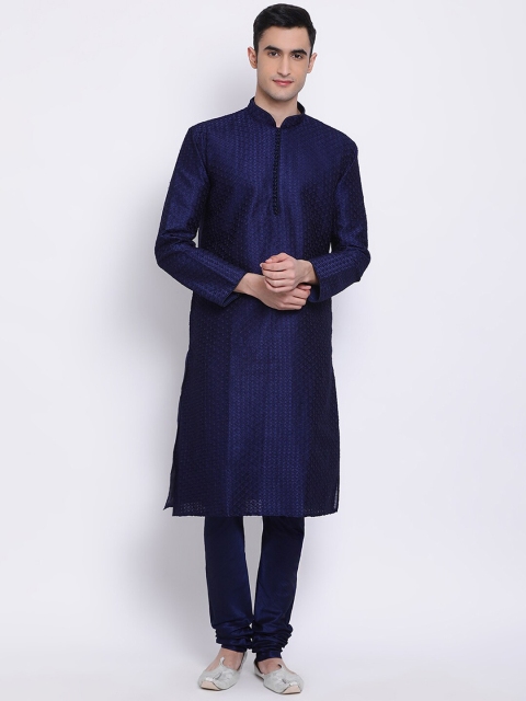 

Sanwara Men Navy Blue Ethnic Motifs Embroidered Thread Work Kurta