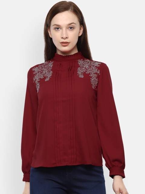 

Van Heusen Woman Maroon & Grey Floral Embroidered A-Line Top