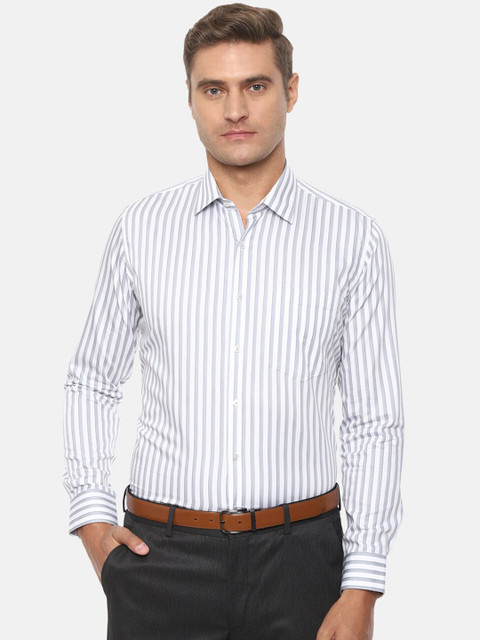 

Van Heusen Men White & Grey Slim Fit Striped Formal Cotton Shirt