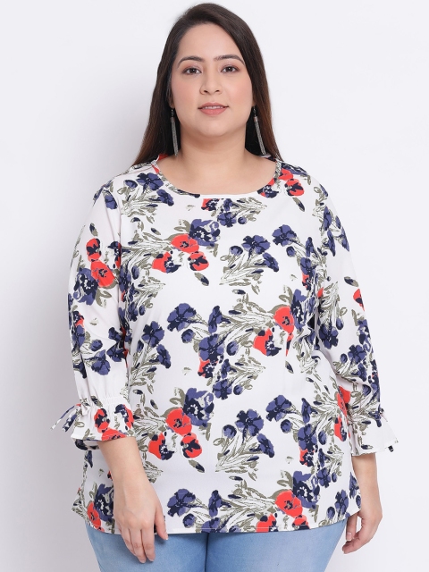 

Oxolloxo Women White Floral Printed Flared Sleeves Regular Top