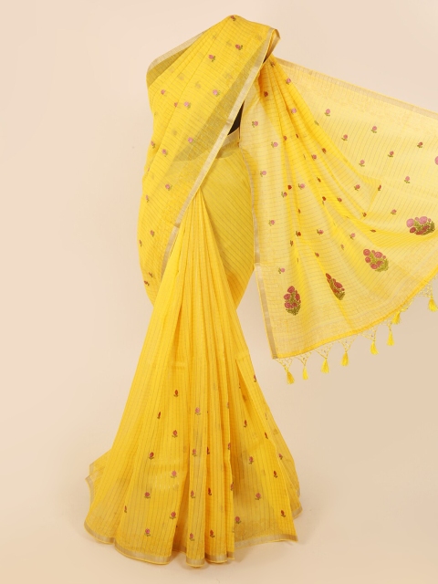 

Pothys Yellow Woven Design Cotton Blend Saree