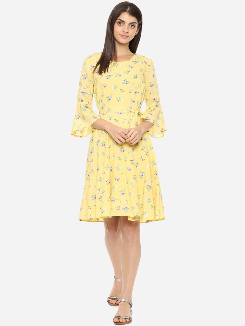 

Allen Solly Woman Women Yellow Floral Printed Cotton Fit and Flare Dress