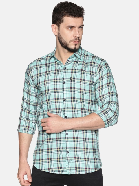 LEVIZO Men Green Regular Fit Checked Casual Shirt