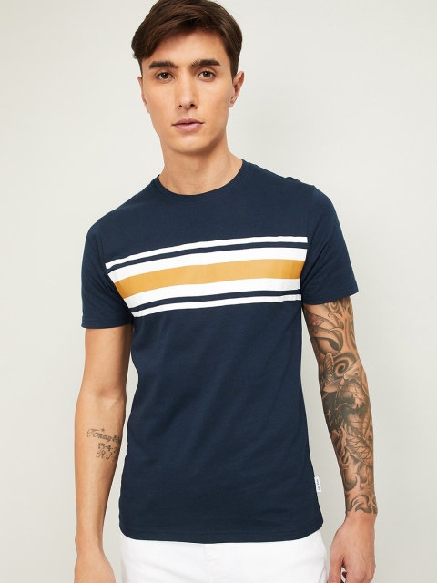 

Fame Forever by Lifestyle Men Navy Blue Striped Round Neck T-shirt
