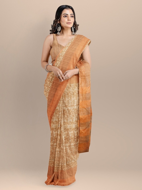 

BharatSthali Brown & Orange Silk Cotton Printed Narayan Peth Saree
