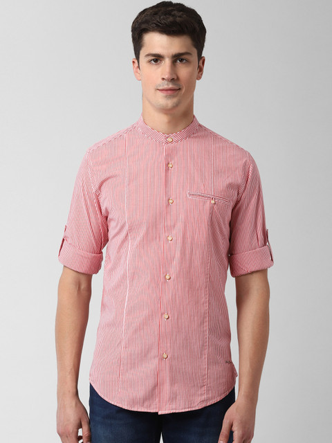 

Peter England Casuals Men Red & Off-White Slim Fit Striped Casual Shirt