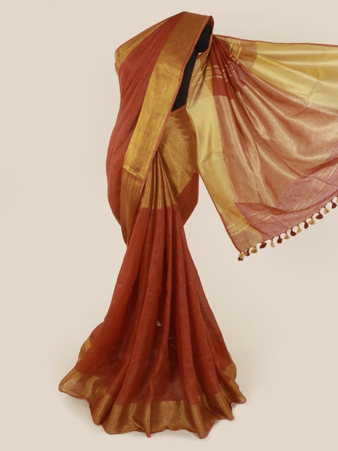 

Pothys Maroon Solid Linen Blend Saree
