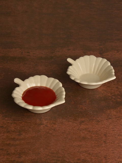

StyleMyWay Set Of 2 Off-White Glazed Handmade Ceramic Serving Dip Bowls