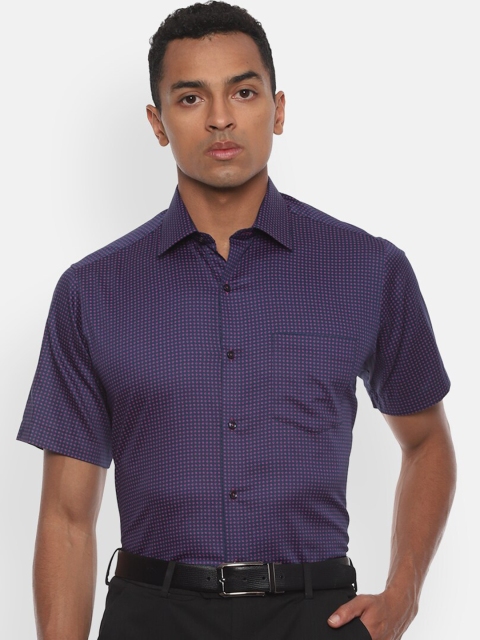 

Van Heusen Men Navy Blue & Purple Regular Fit Checked Formal Cotton Shirt