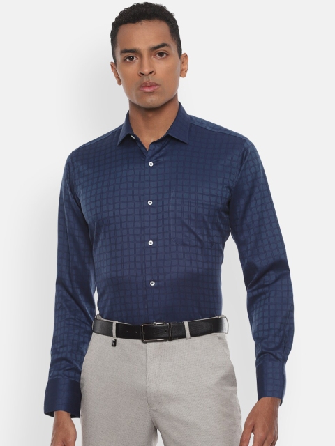 

Van Heusen Men Navy Blue Regular Fit Checked Formal Cotton Shirt