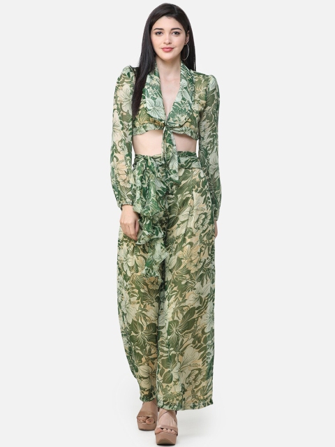 

Cation Women Green & Off-White Printed Top with Palazzos
