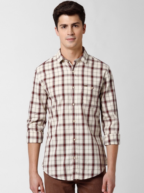 

Peter England Casuals Men Cream-Coloured Slim Fit Checked Casual Shirt