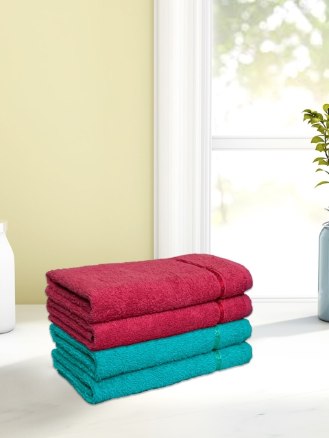 

CORE Designed by SPACES Unisex Set Of 4 Blue & Pink Solid 380 GSM Hand Towels