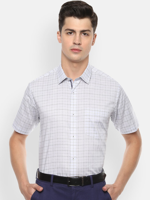 

Van Heusen Men White & Black Regular Fit Checked Cotton Formal Shirt