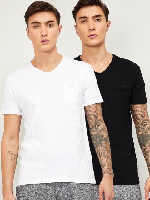 

UCLA Men Black & White Set of 2 Solid Round Neck T-shirt