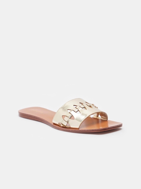 

shoexpress Women Gold-Toned Solid PU Open Toe Flats